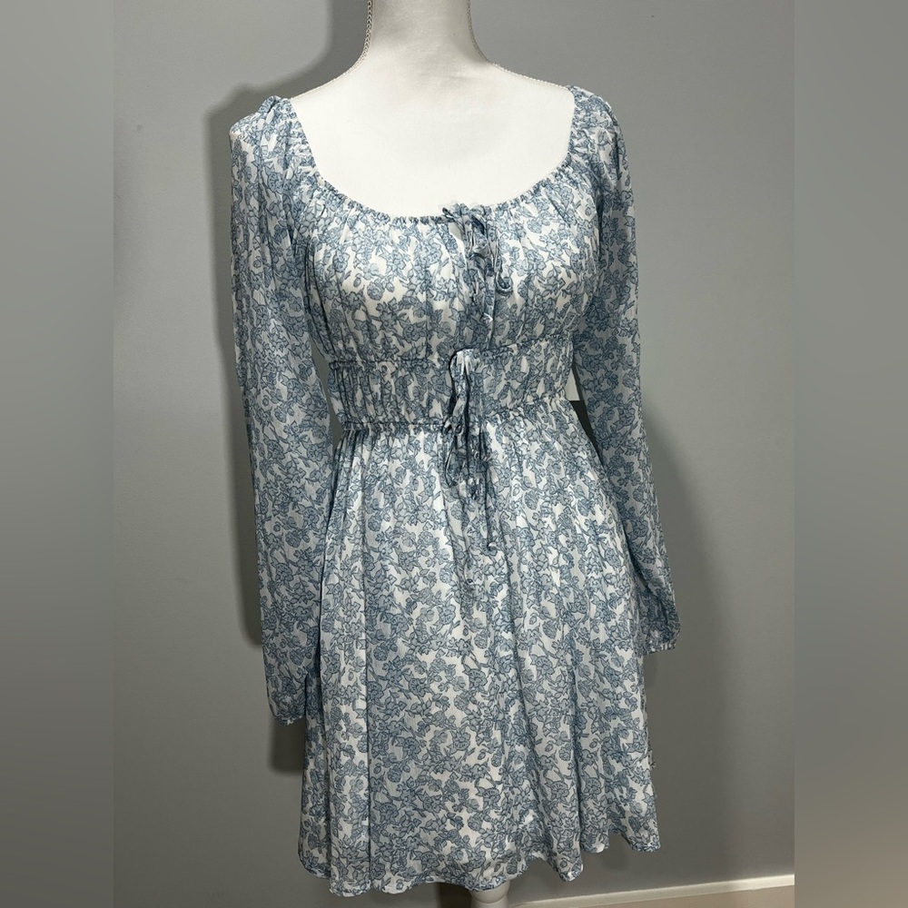 Floral Blue Long Sleeve Dress